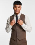 Asos Design Wedding Skinny Wool Mix Suit Vest In Brown Basketweave Texture