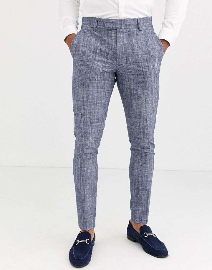 Asos Design Wedding Super Skinny Suit Pants In Dark Blue Crosshatch