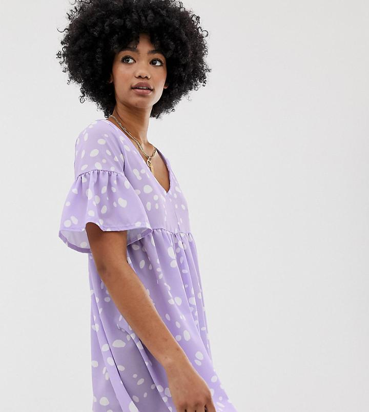 Another Reason Smock Mini Dress In Spot-purple
