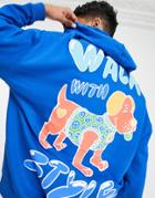 Crooked Tongues Oversized Hoodie With Walk In Style Print In Blue