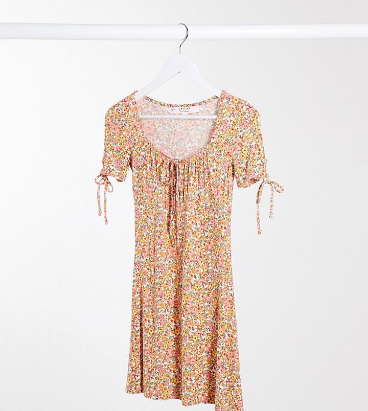 Miss Selfridge Petite Ditsy Mini Dress In Coral-pink