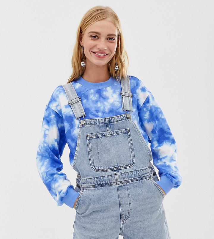 Monki Short Denim Overalls In Light Blue Wash - Blue