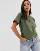 Asos Design T-shirt With Ruched Side-green