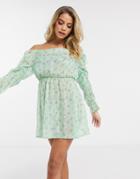 Asos Design Tie Shoulder Cowl Neck Chiffon Beach Dress In Ditsy Floral Print-multi