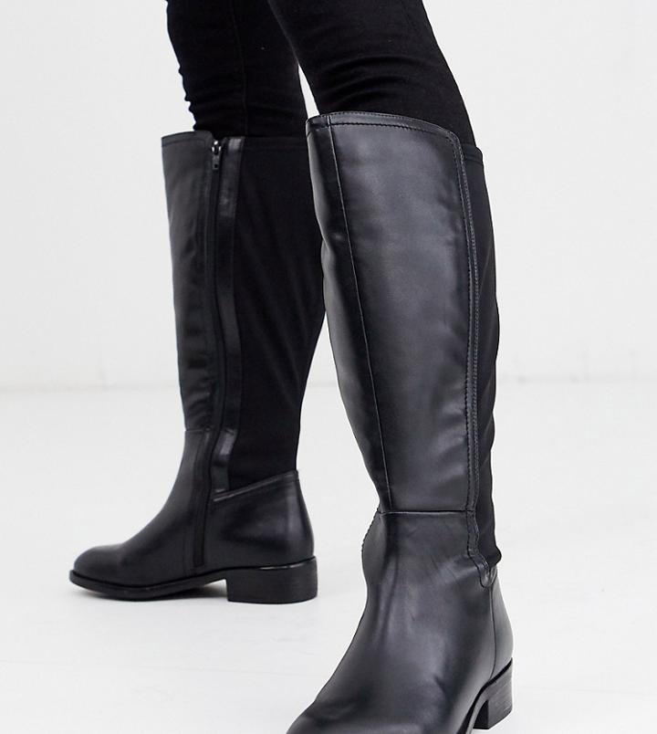 Simply Be Wide Fit Knee High Boot With Stretch Back In Black