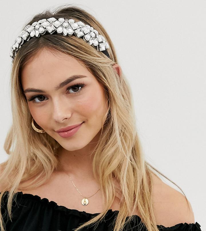 My Accessories London Exclusive Crystal Embellished Wide Headband-clear