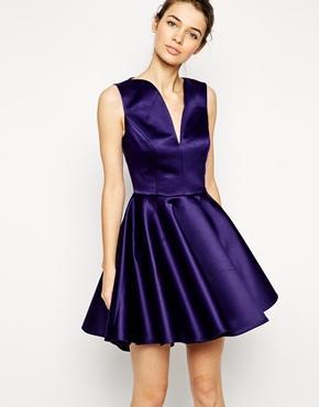 Asos Plunge Dip Back Skater Dress - Navy