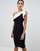 Vesper Pencil Dress With Exaggerated Sleeve In Color Block - Black