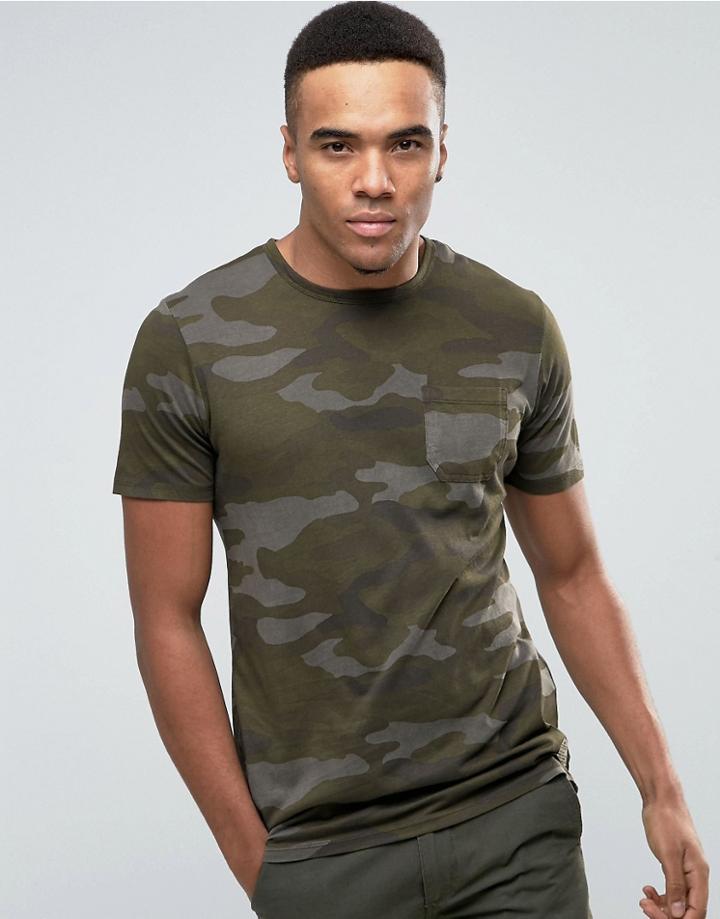 Jack & Jones Vintage T-shirt With All Over Camo Print - Green