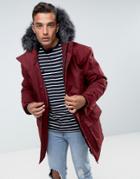 Bellfield Parka With Faux Fur Hood - Red