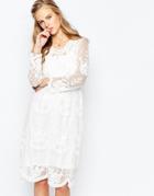 Navy London Baroque Lace Midi Dress With Slip - White
