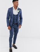 Asos Design Wedding Super Skinny Suit Jacket In Stretch Cotton In Indigo Blue