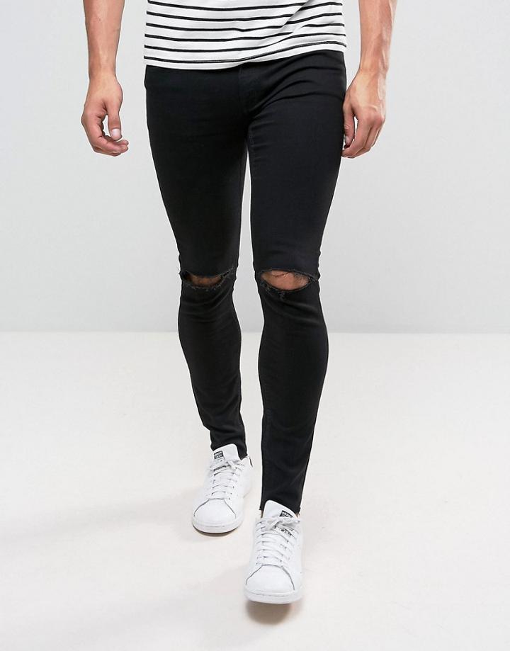 Cheap Monday Him Spray Jeans Cut Black Knee Rip - Black