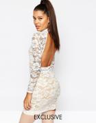 Naanaa High Neck Lace Dress With Open Back