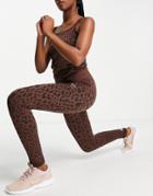 River Island Active Leopard Print Seamless Matching Leggings In Brown