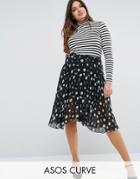 Asos Curve Pleated Midi Skirt With Wrap Front Detail In Floral Print -