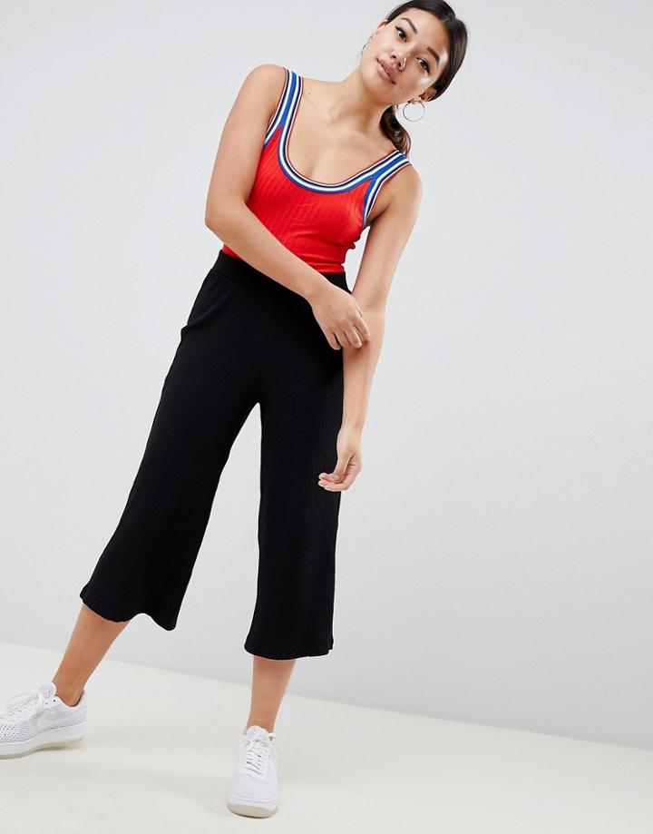 Asos Design Cropped Culotte Pants In Rib-black
