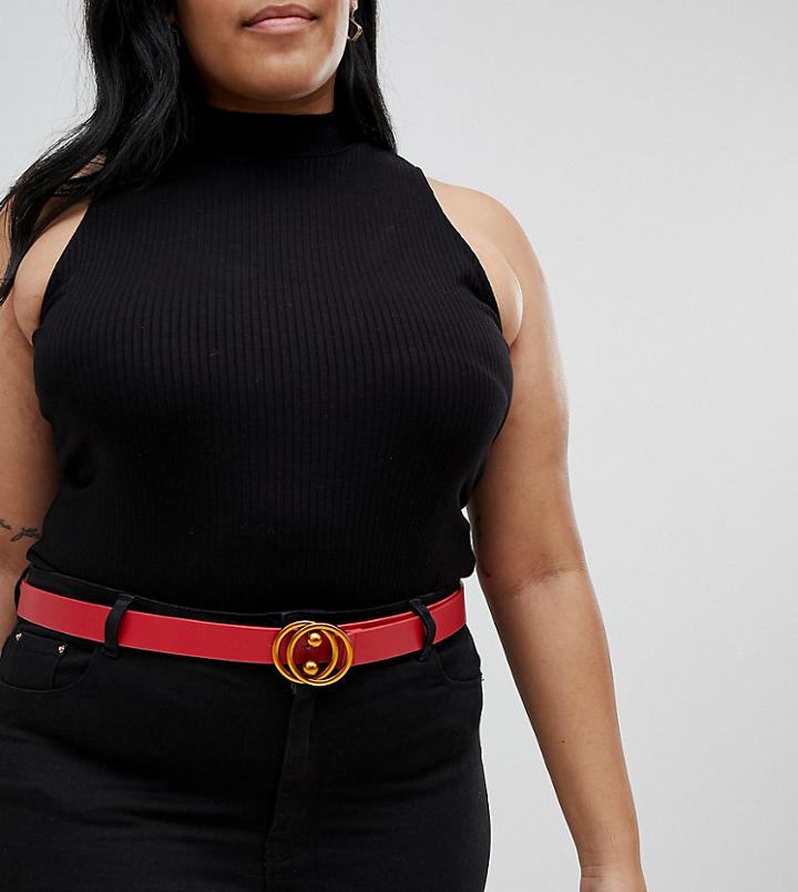 Asos Design Curve Circle And Ball Detail Jeans Belt In Red - Red