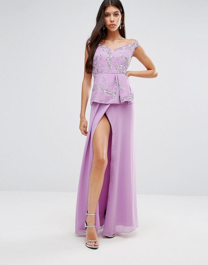 Virgos Lounge Michaela Maxi Dress With Peplum - Purple
