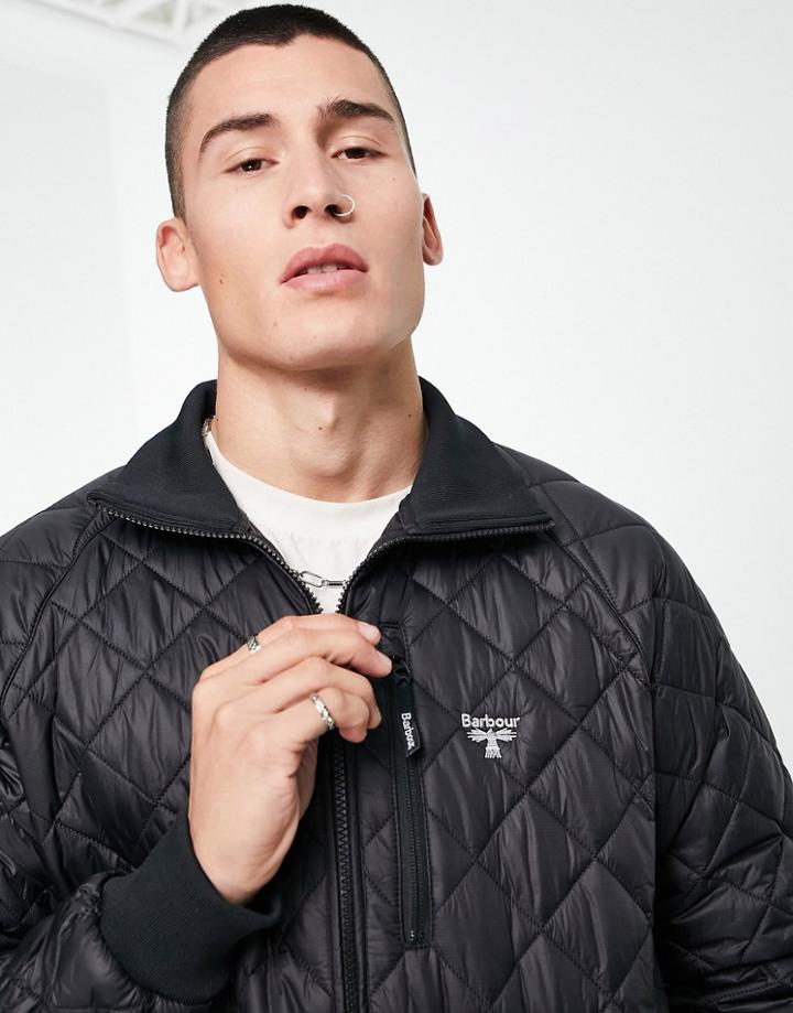 Barbour Beacon Fell Quilted Jacket With Rib Collar And Cuffs In Black