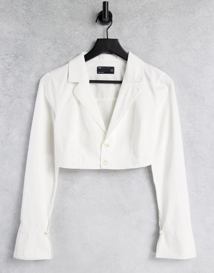Asos Design Soft Denim Cropped Shirt In White - Part Of A Set
