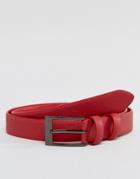 Smith And Canova Leather Skinny Belt Red Saffiano - Red