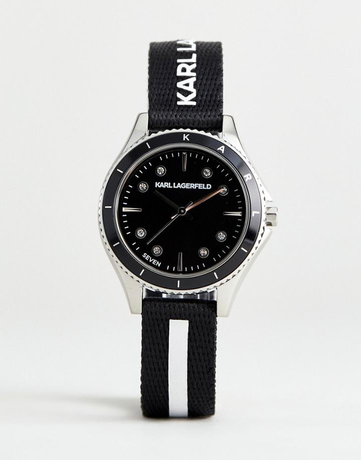 Karl Lagerfeld Kl1643 Ladies Black And White Logo Strap Watch - Black