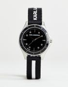 Karl Lagerfeld Kl1643 Ladies Black And White Logo Strap Watch - Black