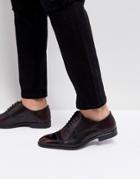 Asos Oxford Shoes In Burgundy Leather With Laser Detail - Red