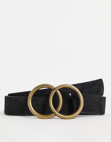 Asos Design Suede Double Circle Waist And Hip Belt In Black