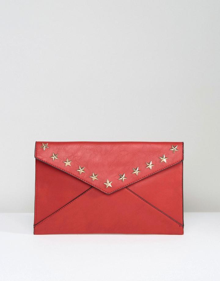 Yoki Envelope Clutch Bag With Star Studding - Red