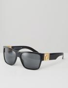 Versace Square Sunglasses With Geo Side Detail - Black