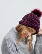 New Look Chenille Faux Fur Bobble Hat - Purple