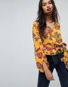Vero Moda Floral Wrap Top With Gathered Sleeves - Multi