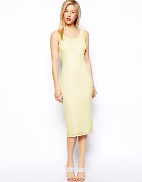 Asos Salon Beautiful Embellished Bodycon Midi Dress - Pale Yellow
