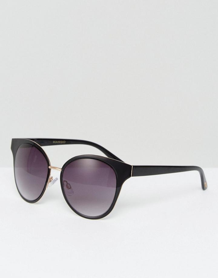 Mango Metal Bridge Oval Cat Eye Sunglasses - Black