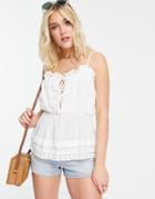 Asos Design Lace Trim Sun Top In Textured Cotton In Ivory-white