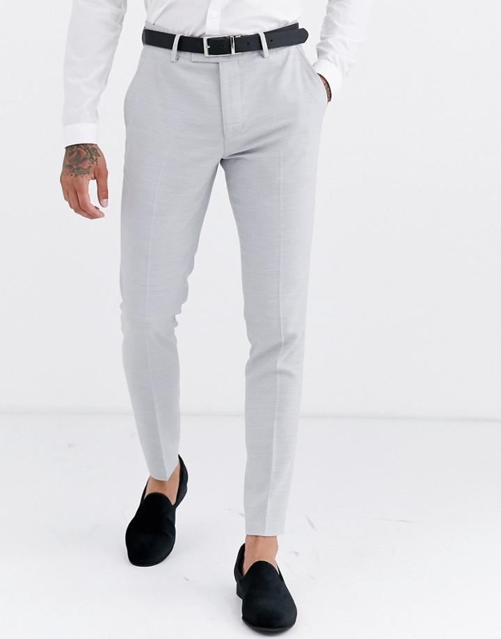 Asos Design Wedding Super Skinny Suit Pants In Ice Gray Micro Texture - Gray