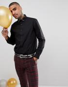 Asos Regular Fit Longline Shirt With Star Studs - Black