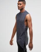 Asos Knit Jersey Longline Sleeveless T-shirt With Strap Detail And Oil Wash - Navy