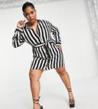 Asos Design Curve Button Through Belted Mini Shirt Dress In Stripe-multi