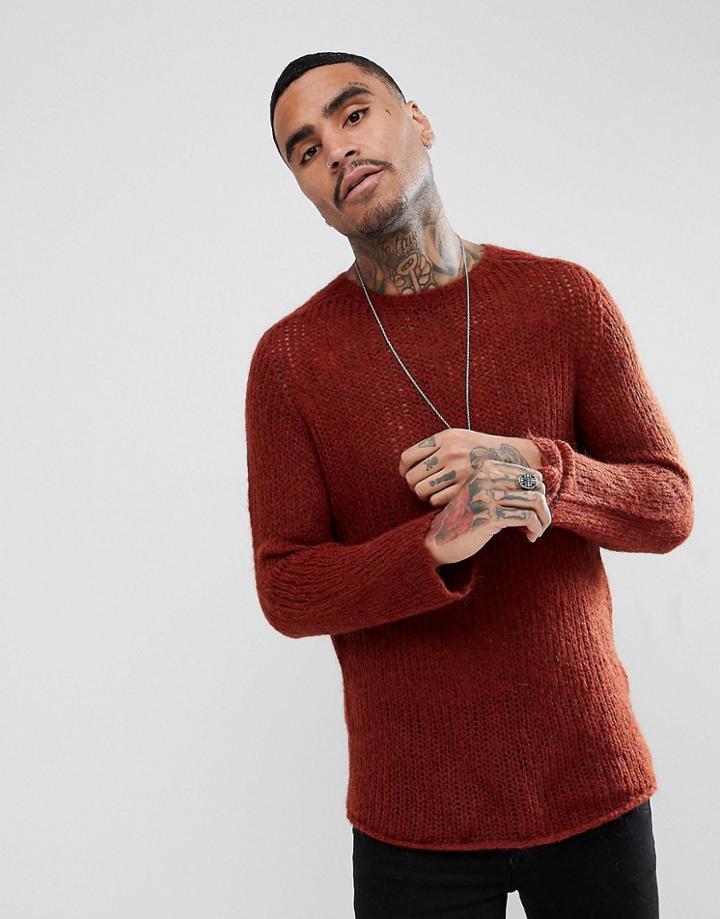 Asos Open Stitch Sweater In Mohair Wool Blend In Orange - Orange