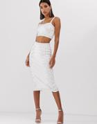 Starlet Embellished Pencil Skirt In White And Silver - White