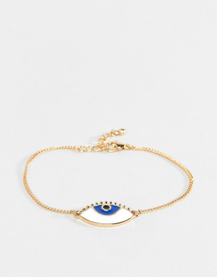 Asos Design Chain Bracelet With Enamel Eye In Gold