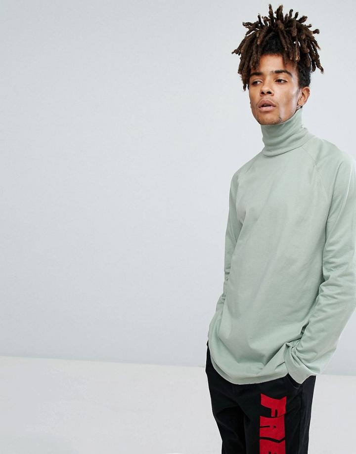 Asos Super Oversized Long Sleeve T-shirt With Roll Neck - Green
