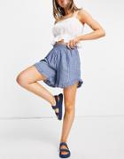 Pieces Frill Hem Shorts In Pinstripe Blue-blues