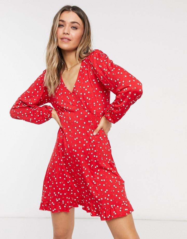 New Look Jersey Tea Dress In Red Ditsy Floral