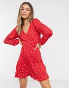 New Look Jersey Tea Dress In Red Ditsy Floral
