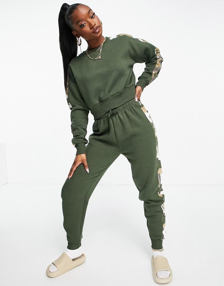 Pindydoll Sweatshirt And Sweatpants Set With Camo Stripe In Khaki-green