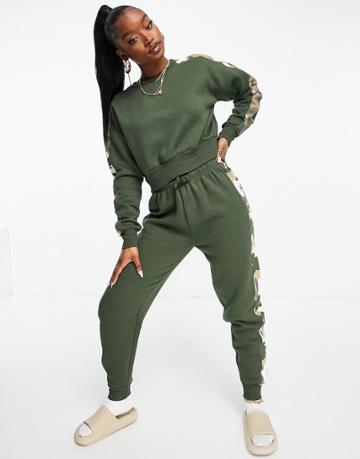 Pindydoll Sweatshirt And Sweatpants Set With Camo Stripe In Khaki-green
